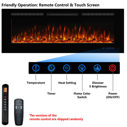 Dreamflame Smart Electric Fireplace 72inch, Recessed& Wall-Mounted Fireplace Inserts, Multicolor Flame w/5 Dimmer, WiFi Control Thermostat&Timer, Low Noise& Hardwire Connect, 1500W, Black