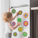 Vercraft 18 Pcs DIY Wooden Mandala Magnets Color Your Own Small Self Adhesive Magnet for DIY Craft Fridge Refrigerator Pendants(Classic Style) Vercraft