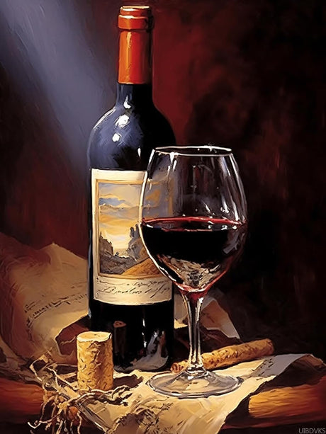 UIBDVKS Watercolor Wine Bottle and Glass Diamond Art for Adults, 12x16 inch 5D Round Rhinestones Diamond Painting for Adult Embroidery Art Kit, for Home Wall Decor Bedroom Decor or Gifts UIBDVKS