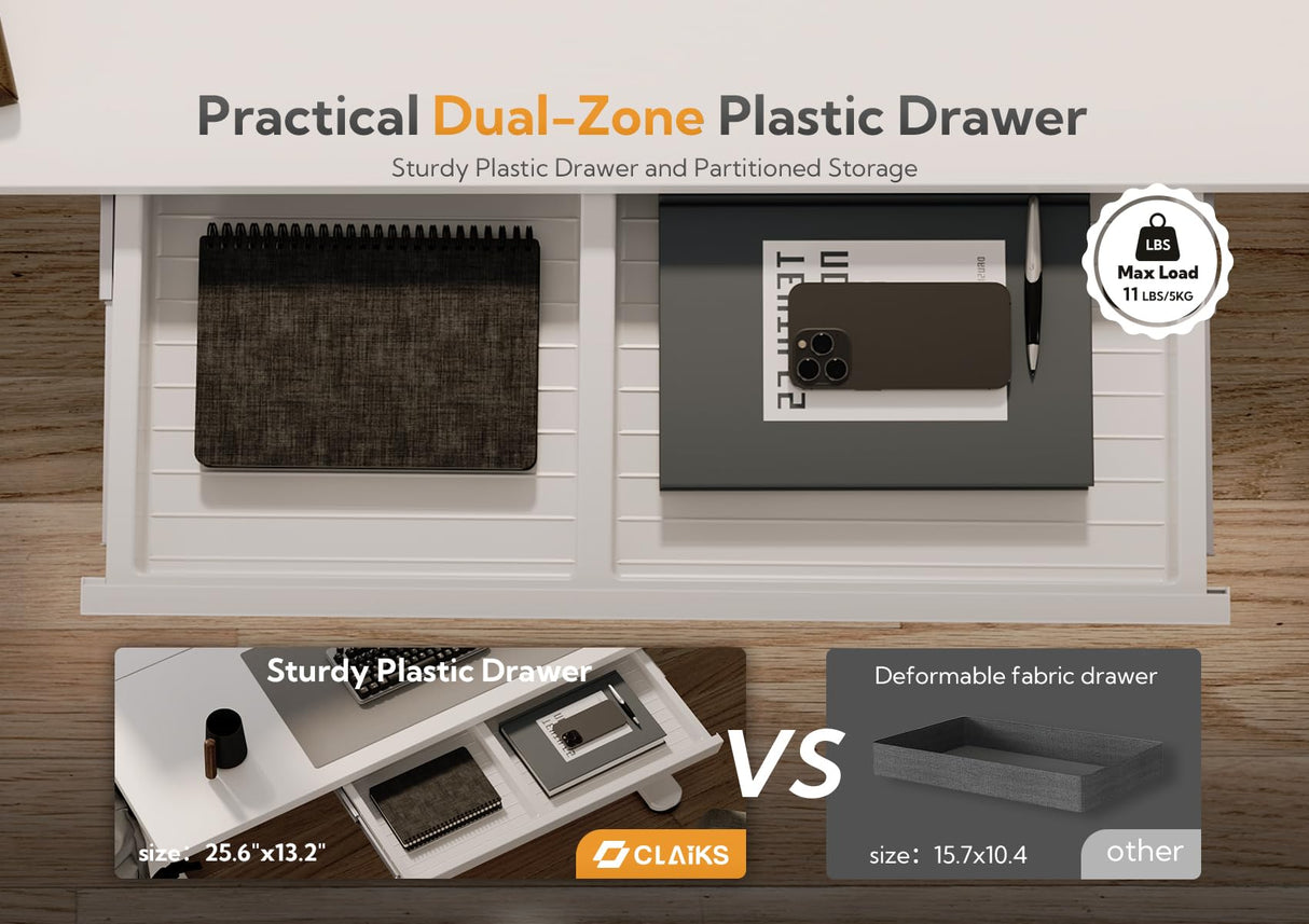 Claiks Standing Desk with Drawers, Stand Up Electric Standing Desk Adjustable Height, Sit Stand Desk Computer Workstation, 55 Inch, White Claiks