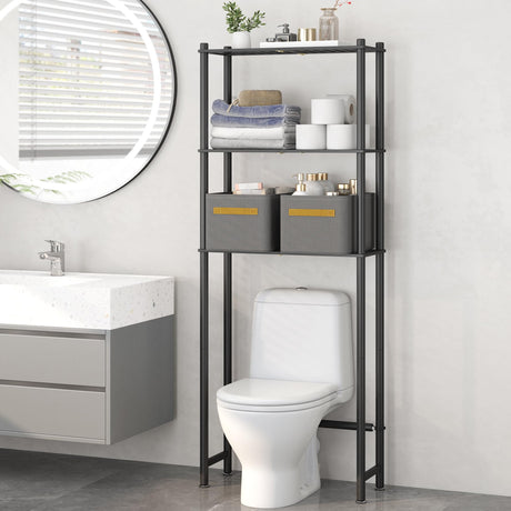 Wisuce Essentials Over The Toilet Storage Shelf, 3-Tier Bathroom Storage Organizer Over Toilet Organizer Rack, Freestanding Above Toilet Shelf for Bathroom Laundry Home Storage Rack (Black) Wisuce Essentials