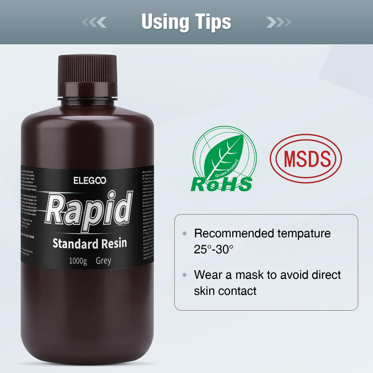ELEGOO Rapid Standard Resin 3D Printer Resin 405nm Fast Curing High Precision Low Odor Especially for ELEGOO Saturn 3 Ultra and Mars 4 Ultra Grey 1000G Deeplee