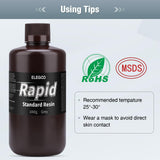 ELEGOO Rapid Standard Resin 3D Printer Resin 405nm Fast Curing High Precision Low Odor Especially for ELEGOO Saturn 3 Ultra and Mars 4 Ultra Grey 1000G Deeplee