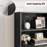 GarveeHome Farmhouse Bookcase with Doors 11.8in Depth Display Storage Shelves 71.4in Tall Industrial Bookshelf Wooden 6 Shelf Bookshelves for Bedroom, Living Room, Home Office (Black) GarveeHome