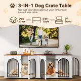 71" Large Dog Crate Furniture for 2 Dogs, Wooden Double Dog Crate with Door, Indoor Dog Kennel TV Stand with Divider and Cushion for Large Medium Dogs,White/Brown GarveeHome