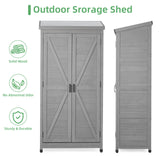 68''x33''x20'' Outdoor Wooden Storage Shed with Metal Top Tall Vertical Tool Cabinet for Backyard Garden Patio Lawn (Grey) Mederlo