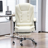 ONPNO Reclining Office Chair with Massage, Ergonomic Office Chair w/Foot Rest, PU Leather Executive Computer Chair w/Heated, Padded Armrest, High Back Swivel Recliner for Office Home Study (White) ONPNO