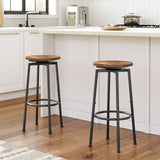 HOOBRO Bar Stools, Swivel Bar Stools Set of 2, 24.9" Round Bar Chairs, Backless Modern Breakfast Chairs, with Adjustable Feet, for Kitchen Islands, Bar, Cafe, Rustic Brown and Black BF24BY01 HOOBRO