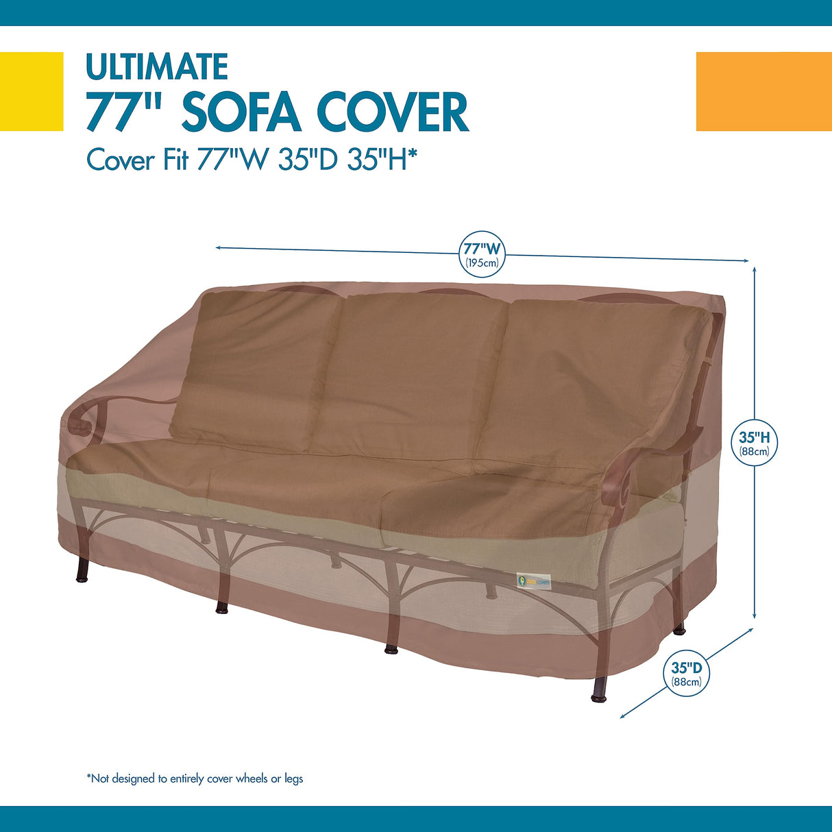 Duck Covers Ultimate Waterproof Patio Sofa Cover, Outdoor Couch Cover with All Weather Protection, Patio Furniture Covers with Attachment Strap, 79W x 37D x 35H inch, Outdoor Sofa Cover Duck Covers