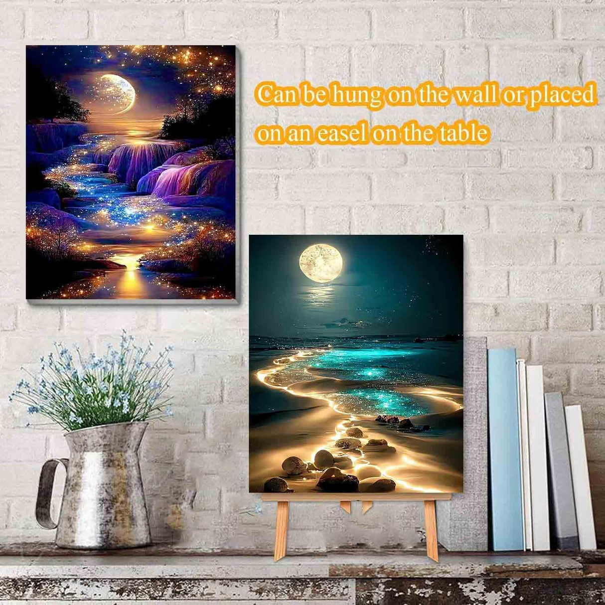 VIGEGU 4 Pack Paint by Numbers Kit for Adults Beginner with Frame,Paint by Number with Wooden Easel DIY Starry Sky Beach Waterfall Landscape Adult Paint by Number Kits for Home Decor 7.8x11.8inch ﻿ VIGEGU
