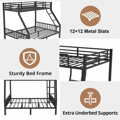 Mirightone Twin XL Over Queen Bunk Beds for Adults and Teens, Heavy-Duty Metal Bunk Bed Frame Ladder and Slats Support for Boys Girls,Space-Saving,Noise Reduced,Black