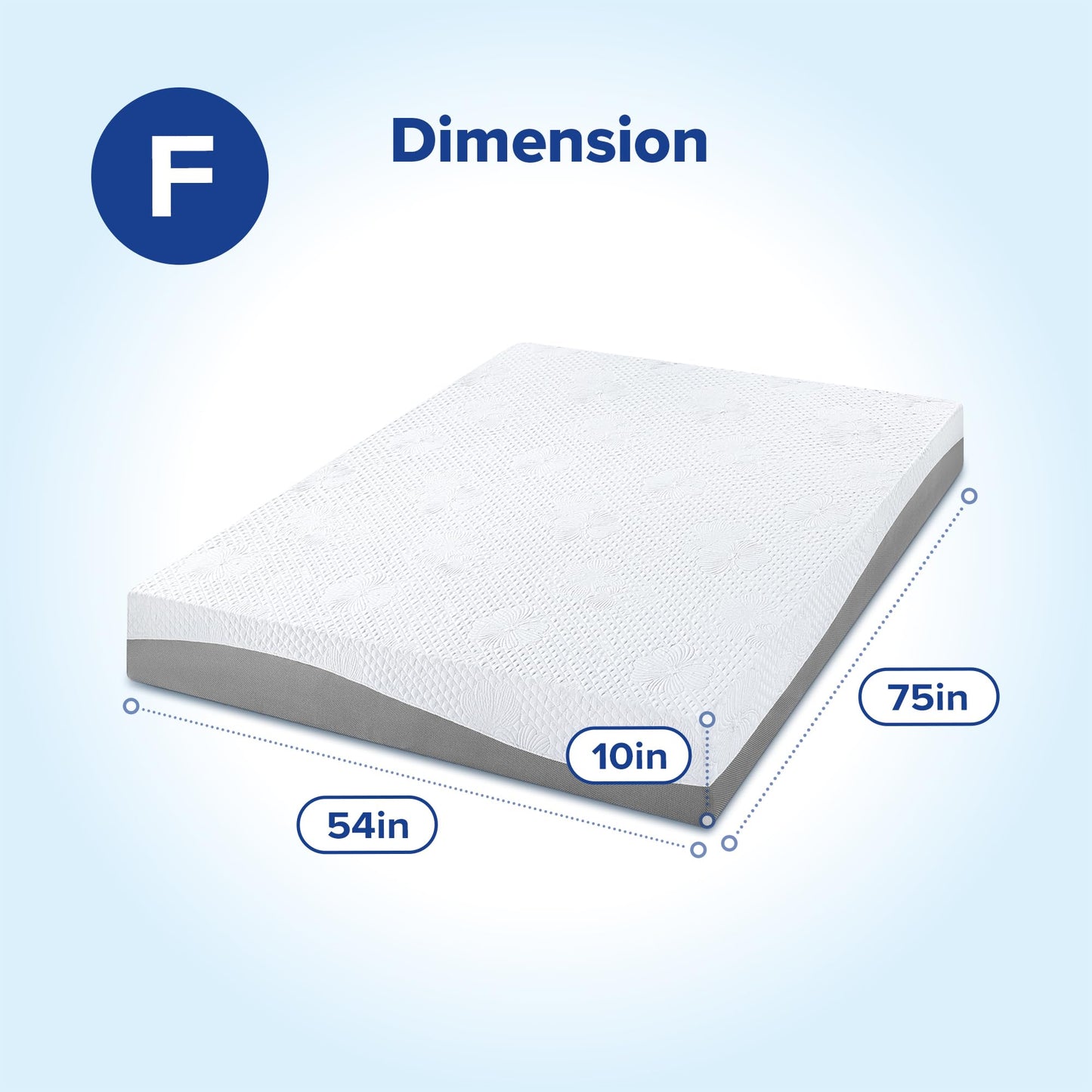 Olee Sleep Full Mattress, 10 Inch Gel Memory Foam Mattress, Gel Infused for Comfort and Pressure Relief, CertiPUR-US Certified, Bed-in-a-Box, Medium Firm, Grey, Full Size