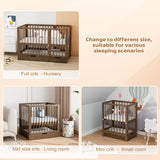 JOYMOR 8-in-1 Convertible Crib with Drawer, Include 2" Mattress, Convert from Mini Crib, Mid Crib to Full Crib, 8 Height Adjustable, Undercrib Storage Drawers (Honey Wood) JOYMOR