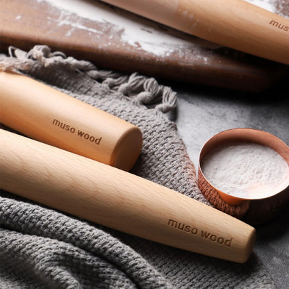 Muso Wood Wooden French Rolling Pin for Baking, Beech Wood Tapered Rolling Pin for Fondant Pie Crust Cookie Pastry(French 15.75-Inch)