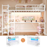 Itaar Twin Loft Bed with L-Shaped Desk, LED Lights and Charging Sation, Loft Bed Twin Size with 3-Tier Storage Shelves and Clothes Rail, Safety Guard & Ladder, No Box Spring Needed, White Itaar
