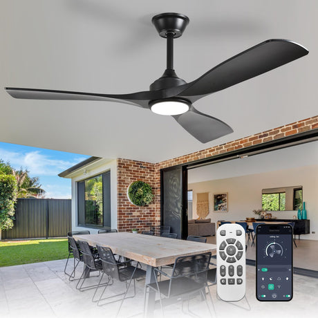 Depuley 52-Inch Ceiling Fan with Light: Black 3 Blade Outdoor Fans for Patios - Dimmable Indoor Fan with Remote APP Control Ultra Quiet DC Motor Reversible 6 Speed Timer Depuley