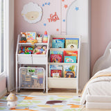 Kids Bookshelf and Toy Storage Organizer - 3 Tier Book Shelf for Kids Rooms with Movable Drawer, Kid Bookcase with 2 Toy Bins, Toddler Baby Childrens Bookshelf, for Bedroom Playroom Classroom (White) LATIBELL