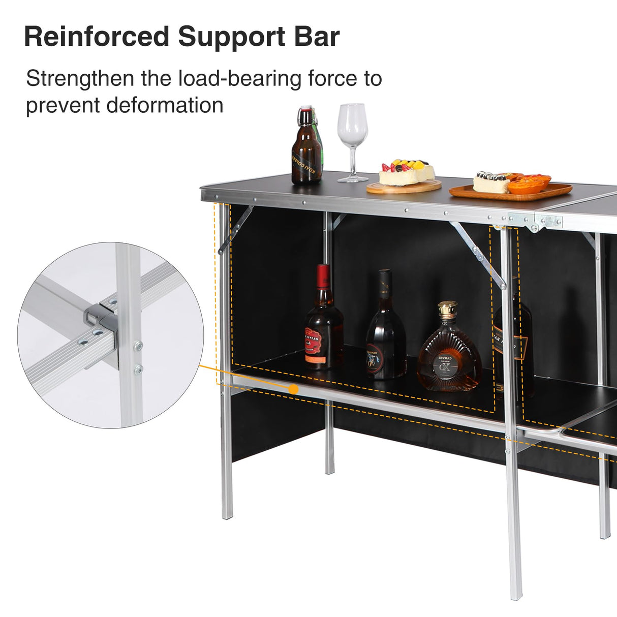 REDCAMP Portable Bar Table, Pop Up Folding Mobile Bar Bartender Table with Carry Bag for Events, Party, Camping, Tradeshow, Exhibition, Easy Setup, Black, 82"x33"x15" REDCAMP