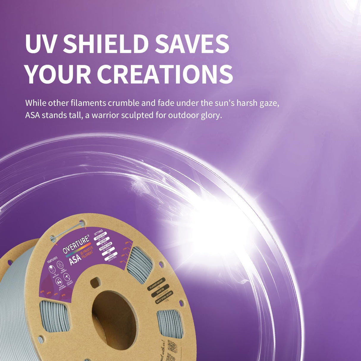 OVERTURE ASA Filament 1.75mm, 1kg Spool (2.2lbs) 3D Printer Filament, Premium Anti-UV, ASA Filament Perfect for Printing Outdoor Functional Parts, Dimensional Accuracy +/- 0.02 mm (Black) OVERTURE