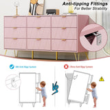 Anbuy 9 Drawer Dresser and Night stand Sets for Bedroom, Two Drawers Nightstand Set of 2 & 9 Drawer Dresser Combo 3 Pieces (Pink) Anbuy