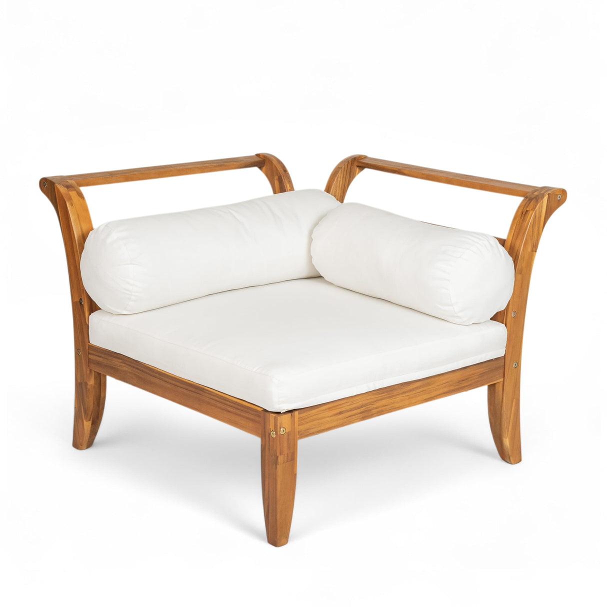 JIVOIT 6 Piece Acacia Wood Patio Sofa Set, Outdoor Modular Sectional Garden Furniture Set with Tea Table, Ottoman, 5 Cushions and Pillows, L-Shaped Conversation Daybed for Patios, Poolsides, Gardens JIVOIT