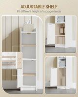 Hzuaneri Bathroom Storage Cabinet, Small Farmhouse Corner Floor Cabinet with Door and Shelves, Narrow Toilet Paper Holder Stand, Bathroom Organizer with Adjustable Shelf, for Small Spaces, White Hzuaneri