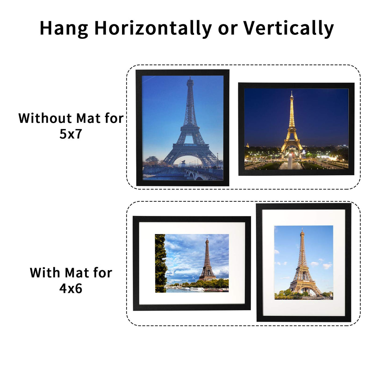 BAIJIALI 5x7 Picture Frame Distressed Farmhouse Wood Pattern Set of 4 with Tempered Glass,Display 4x6 with Mat or 5x7 Without Mat,Multicolour BAIJIALI