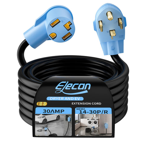 Elecan Dryer EV Extension Cord 40 FT, 4 Prong 30 Amp NEMA 14-30P to 14-30R Extension Cord Cable for Dryer Power Extension and Level 2 EV Charging Tesla,Heavy-Duty,Waterproof,10AWG 125/250V-ETL-Blue Elecan