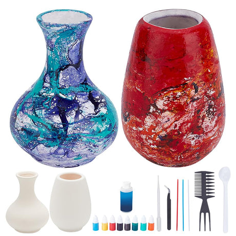 WEBEEDY DIY Water Marble Painting Kit for Adults 2 Styles Vase Marbling Paint Art Set with Instruction for Beginners Paint Your Own Flower Vase Craft Kits Birthday Wedding Mother's Day Creative Gift WEBEEDY