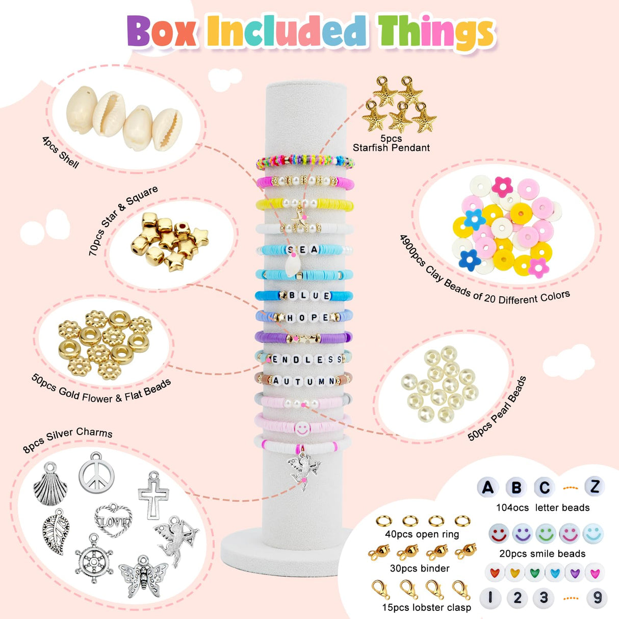 LZOUOWO 5300 Clay Beads Bracelet Making Aesthetic Kit, Polymer Heishi Preppy Letter Beads for Friendship Bracelet, Pearl Disc Beads Charms for Jewelry Making, DIY Creative Gift for Girls 8-12 Teens LZOUOWO