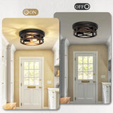SKEJAO Flush Mount Ceiling Light Fixture,Vintage Metal Black 2-Light Hallway Light Fixtures Ceiling,Rustic Retro Light Fixtures Ceiling Mount for Farmhouse,Kitchen,Hall (2 Pack) SKEJAO