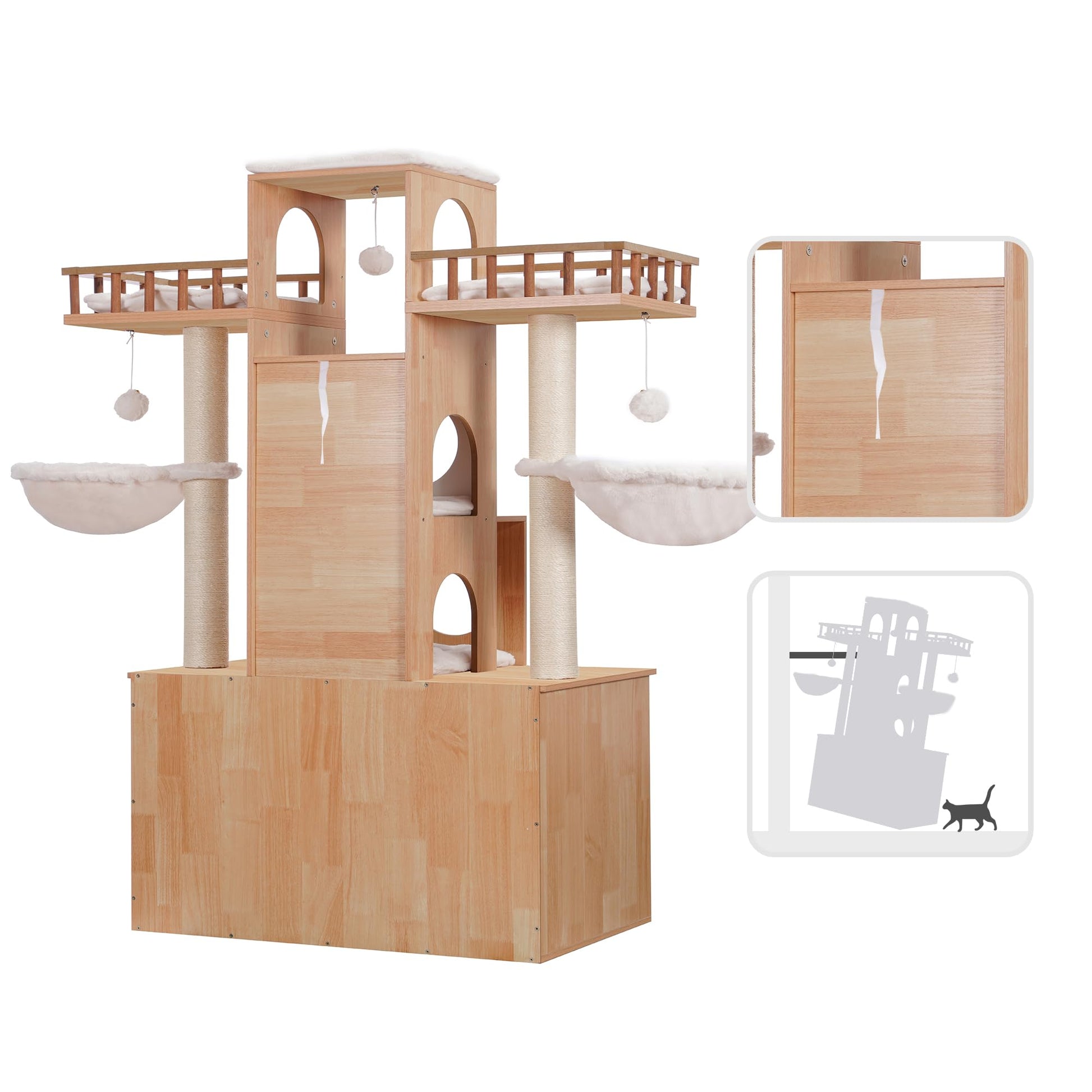 Heybly Cat Tree with Litter Box Enclosure for Indoor Big Cat, Cat Tower for Large Cats 20 lbs Heavy Duty,Modern Cat Condo Furniture with Scratching Posts, Walnut HCT110WB - WoodArtSupply