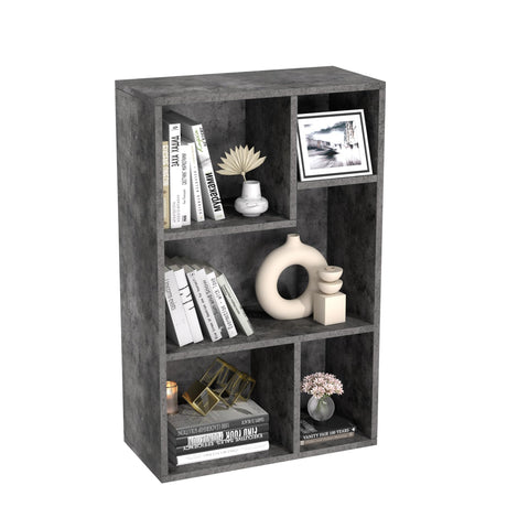 VECELO 5 Cube Modern Bookcases, 3 Tier Bookshelves, 31 Inch High Cubby Storage Organizer, Shelf Hight Up to 12.8 Inches Suit for Most Books, Vertical or Horizontal Use Available,Grey VECELO