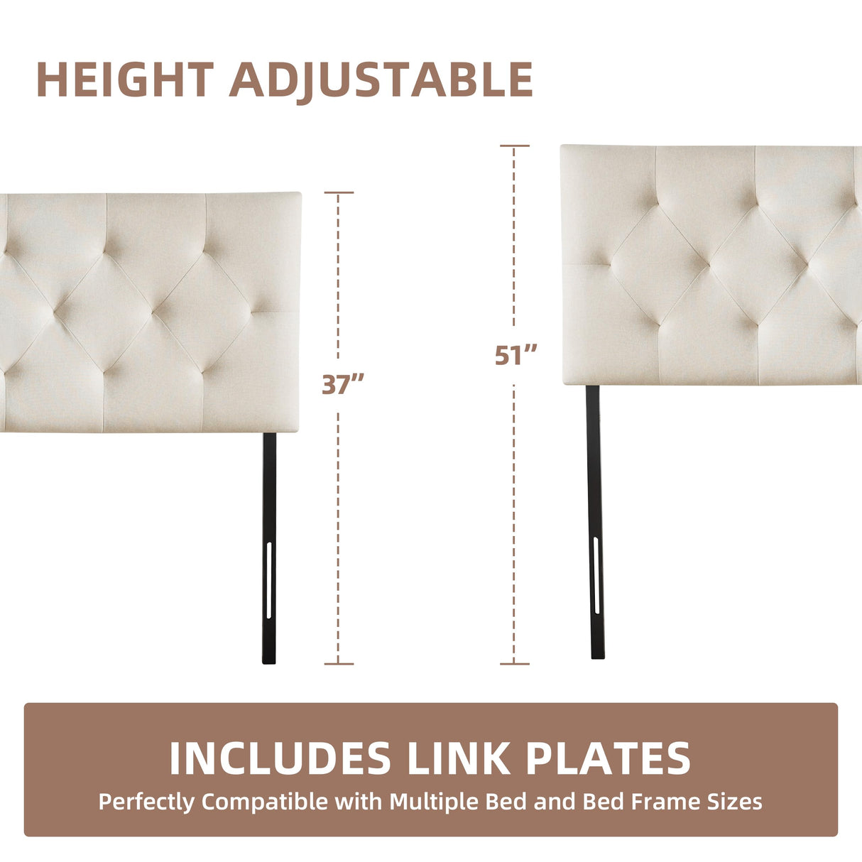 Howjoe Linen Upholstered Headboard Twin Size, Diamond Tufting Solid Wood Twin XL Headboard Only, Adjustable Height from 37” to 51” Head Board, Dorm Bed Frame or Wall Mount Headboards, Beige Howjoe