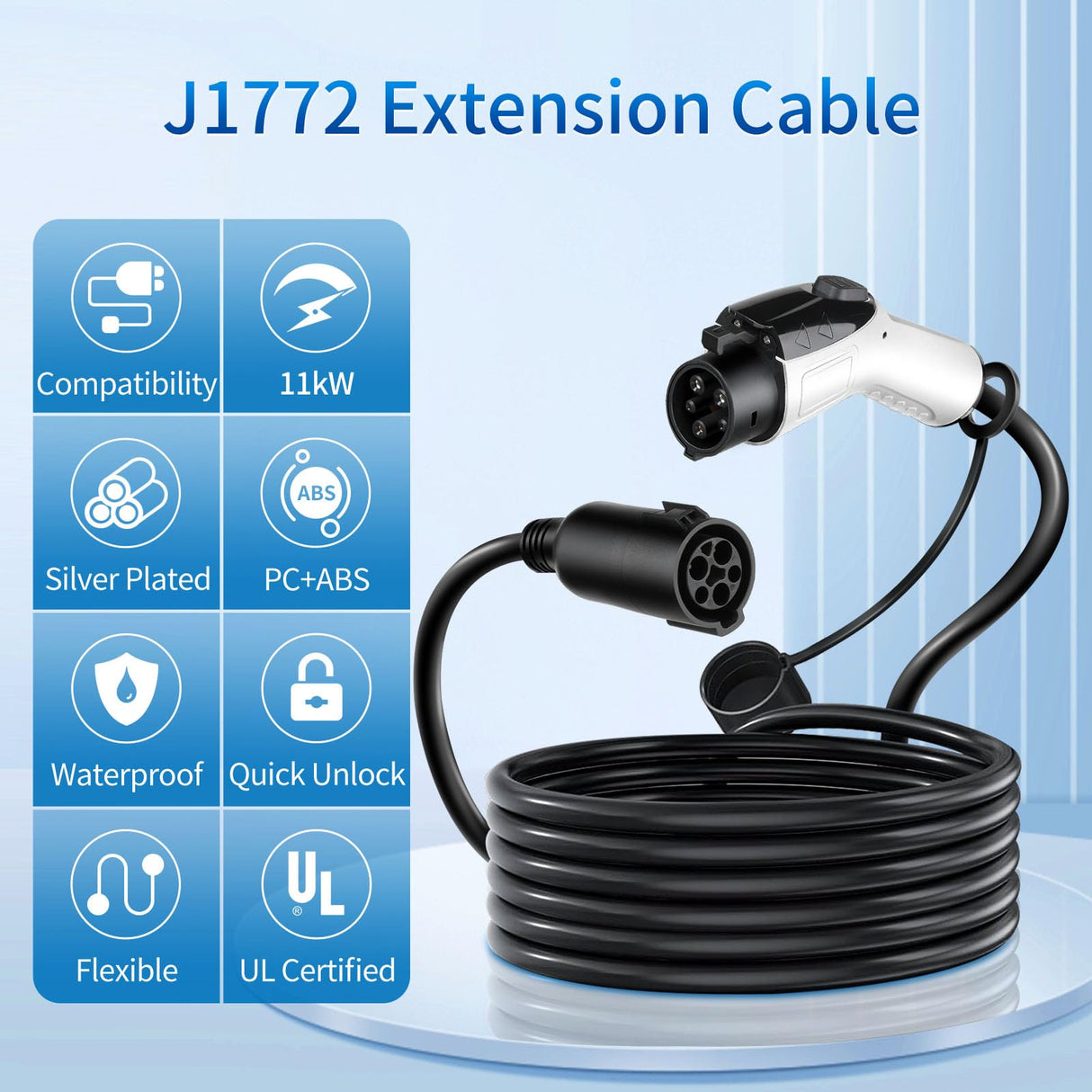 WenStorm 48A 20ft J1772 EV Extension Cable, Level 2 EV Charger Extension Cord, Heavy-Duty 240V EV Extension Cable for Fast Charging WenStorm