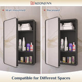 Keonjinn Black Medicine Cabinet 17 x 25 Inch, Heavy & Solid Bathroom Medicine Cabinet with Mirror, Stainless Steel Framed, Adjustable Shelves, Recessed or Wall Mount, Bathroom Mirror with Storage Keonjinn