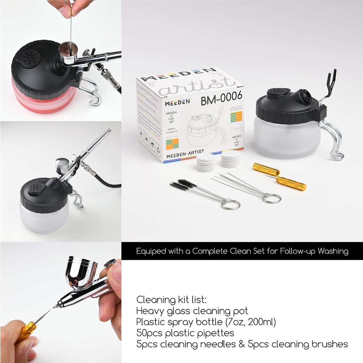 MEEDEN Airbrush Kit with Compressor and Paint: 1/5 HP Quiet Air Compressor for Model Painting with 3 Dual-Action Airbrush Guns - 24 Colors x 30ml Acrylic Spray Paint Set with Hose Holder Cleaner MEEDEN