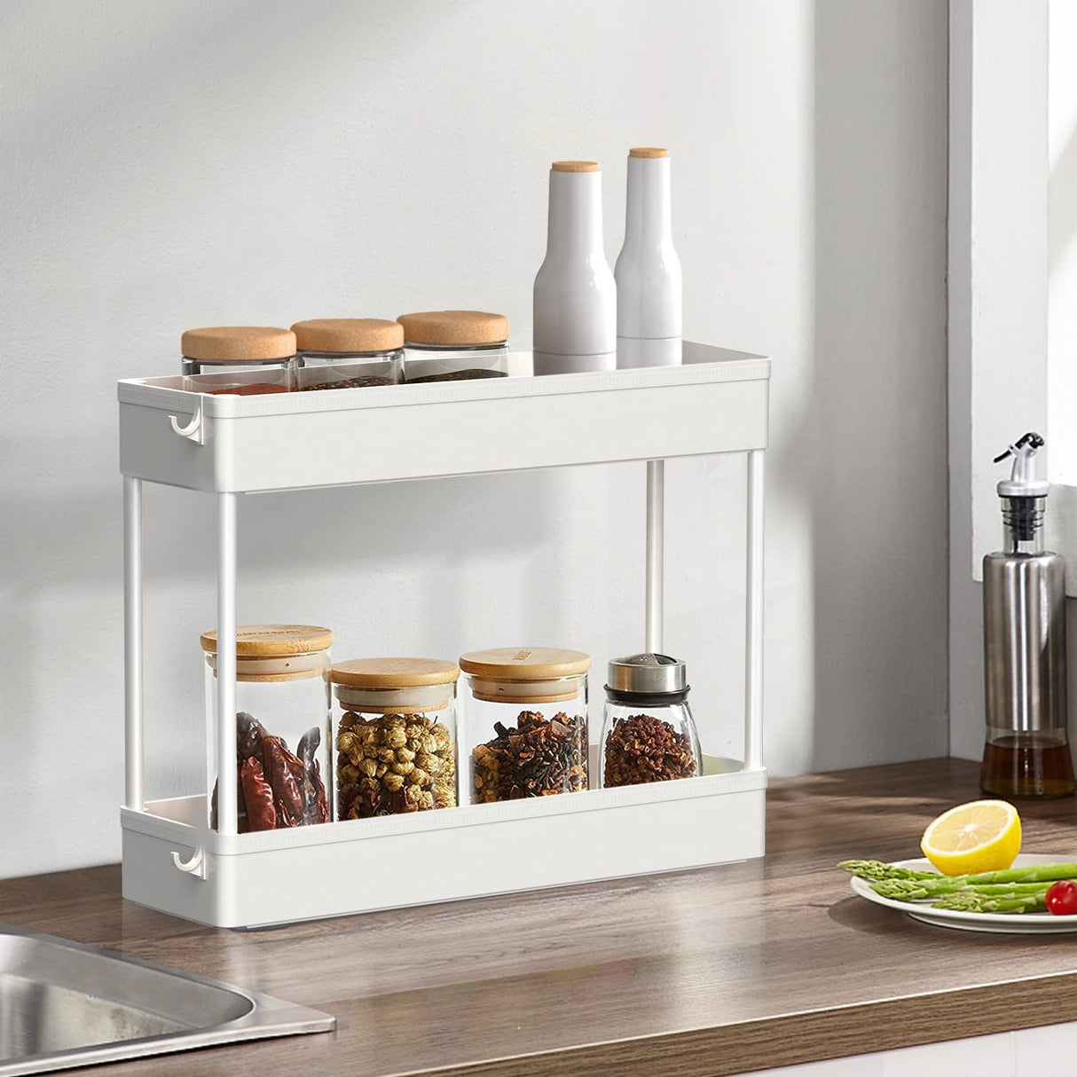 SPACELEAD Slim Storage Cart 4 Tier,Bathroom Organizer Rolling Utility, Mobile Shelving Unit Slide Out for Office, Kitchen, Laundry Room & Narrow Places,White SPACELEAD