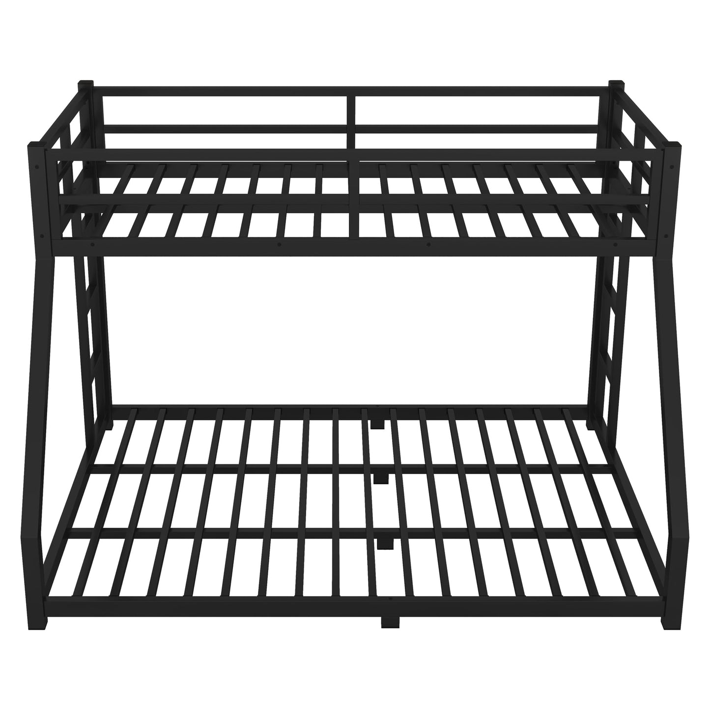 PVWIIK Twin XL Over Queen Bunk Bed with Full Length Guardrail & Ladders,Heavy Duty Metal Low Bunk Bed Frame for Adults, Teens, Kids,No Box Spring Needed,Black