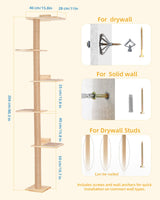 Aechonow 80.3inch Floor to Ceiling Cat Tower on Wall with 5 Mats, Tall Cat Tree for Large Adult Cats, Jute Scratch Post, Large Wooden Perch Stairs Wall Shelves Aechonow