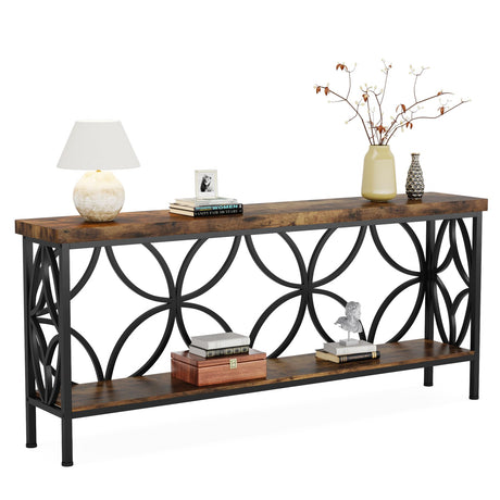 LITTLE TREE Sofa Table, 70.9 Inch Industrial Behind Couch Table with Storage Shelves, Narrow Long Console Table for Entryway, Living Room, Foyer, Hallway, Office LITTLE TREE