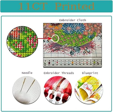 4 Pack Cat Starry Sky Flower Window Stamped Cross Stitch Kits - Embroidery Kits for Beginners Adults,11 CT Patterns Dimensions Counted Cross Stitch Kits Arts Craft Kits 12x16inch Tiwabb