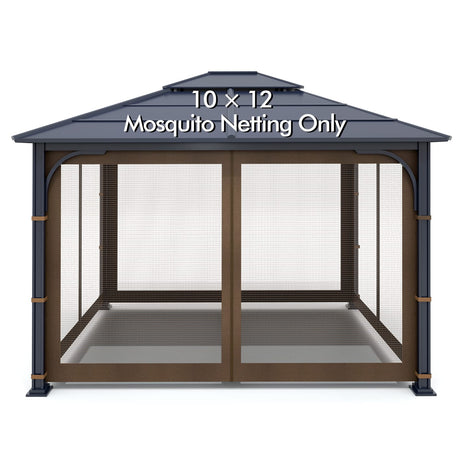 Gazebo Universal Replacement Mosquito Netting - Wonwon Outdoor Gazebo Canopy 4-Panel Screen Walls with Zipper for 10' x 12' Gazebo (Mosquito Net Only) (Brown) Wonwon