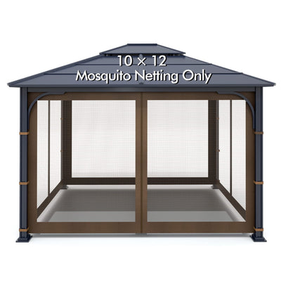 Gazebo Universal Replacement Mosquito Netting - Wonwon Outdoor Gazebo Canopy 4-Panel Screen Walls with Zipper for 10' x 12' Gazebo (Mosquito Net Only) (Brown)
