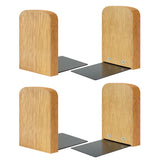 ILOT Book Ends for Office Accessories - 2 Pairs Handmade 100% Solid Wood Decorative Bookends with Metal Base - Heavy Duty Non-Skid Shelf Organizer for Books ILOT