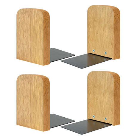 ILOT Book Ends for Office Accessories - 2 Pairs Handmade 100% Solid Wood Decorative Bookends with Metal Base - Heavy Duty Non-Skid Shelf Organizer for Books ILOT