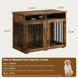 Dog Crate Furniture for 2 Dogs, 41 inch Dog Kennel Furniture with Removable Divider and Shelf Storage, Wooden Indoor Dog Crate for Large/Medium/Small Dogs, Rustic Brown, Farmhouse REVOMINCA