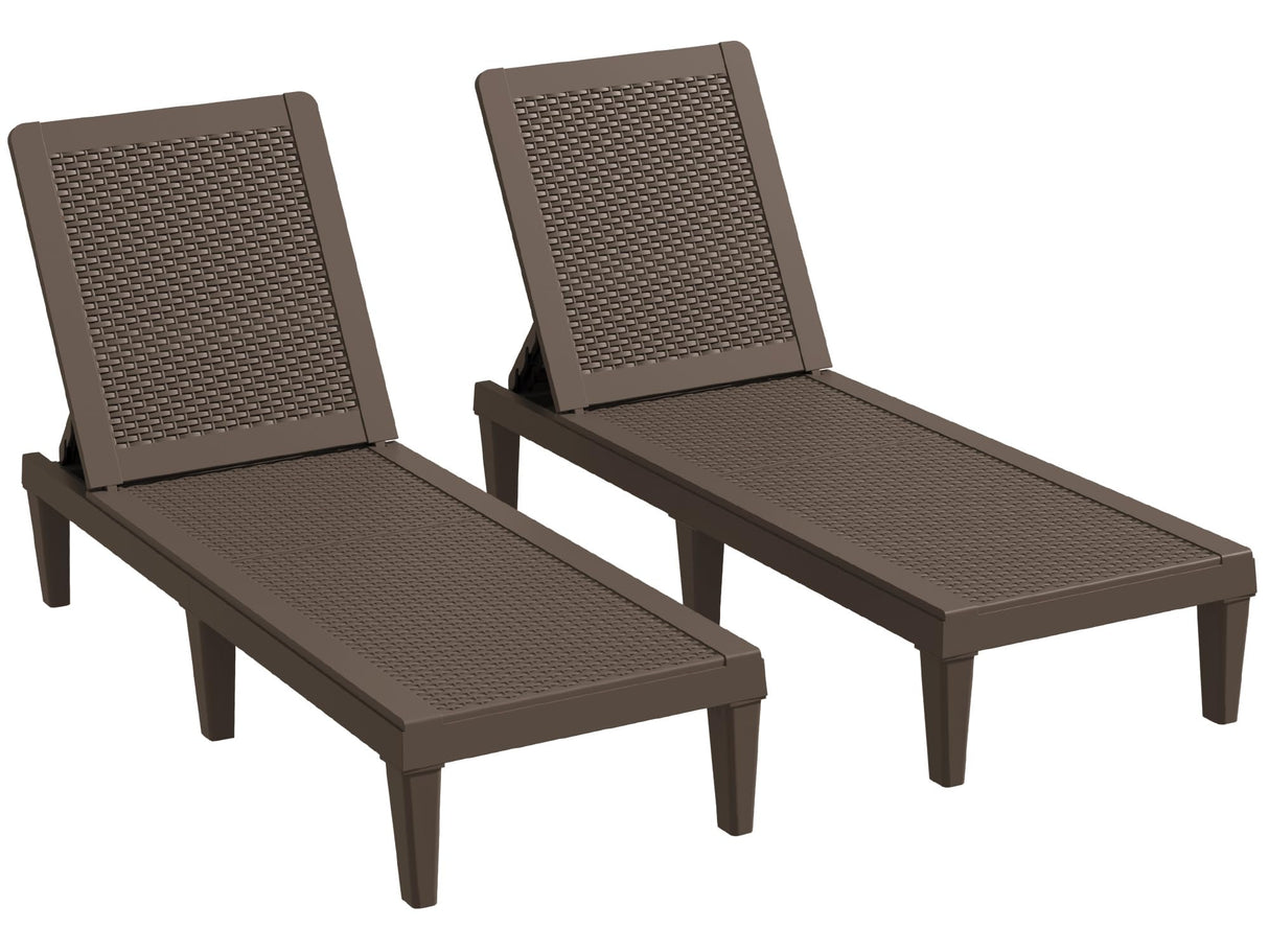 Greesum Outdoor Chaise Lounge Chairs Set of 2 with 5-Position Adjustable Backrest, Waterproof PP Sun Loungers for Garden Pool Beach Patio Deck Sunbathing, Brown Greesum