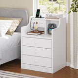 ADORNEVE Nightstand with Charging Station,White Night Stand with Hutch,Bedside Table with Drawers,Bed Side Table with Storage ADORNEVE