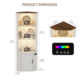 Lvifur 69" Corner Glass Display Cabinet with RGB Lights,3-Tier Movable Glass Shelves,Curio Display with Human Body Sensor,Bookcase with Storage Cabinet for Toys,Books,Collectibles,Liquor,White Lvifur